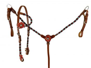 Showman One Ear beaded Headstall and Breast collar Set with 3D Flower Accents